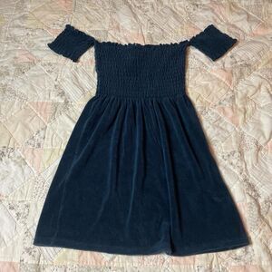 juicy couture y2k navy blue velour terry cloth cold shoulder dress size small